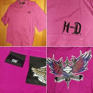 Harley-Davidson Womens Pink Winged Shield Button Down Shirt Size 1W